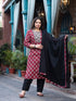 Women Plus Size Red Pure Cotton Kurta Set With Dupatta